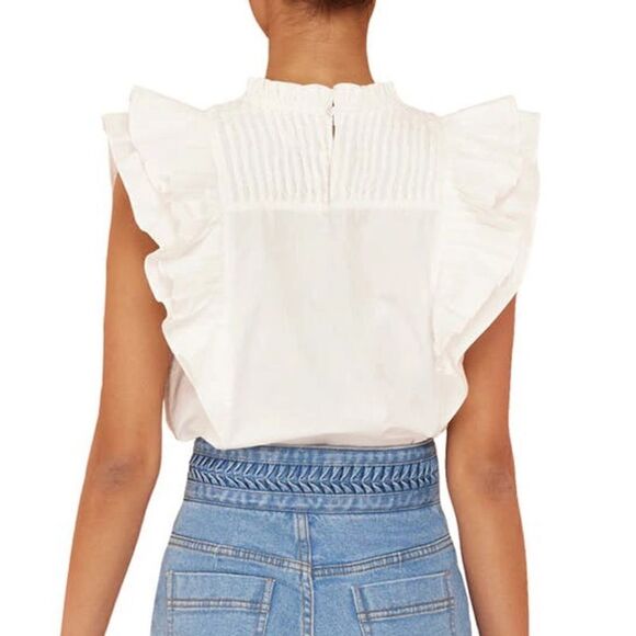 Magali Pascal Odella Off White Ruffle Shirred Yoke Cotton Top Size M NWT - Picture 2 of 10